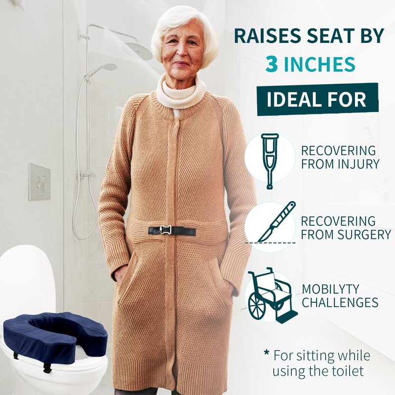 QIUCHA Raised Toilet Seat Cushion – High-Density Foam Booster Pad for Elderly, Seniors, Disabled – Toilet Riser for Standard & Elongated Toilets – Commode Seat Cushion Non-Slip & Easy to Clean (3 inches) - Image 2
